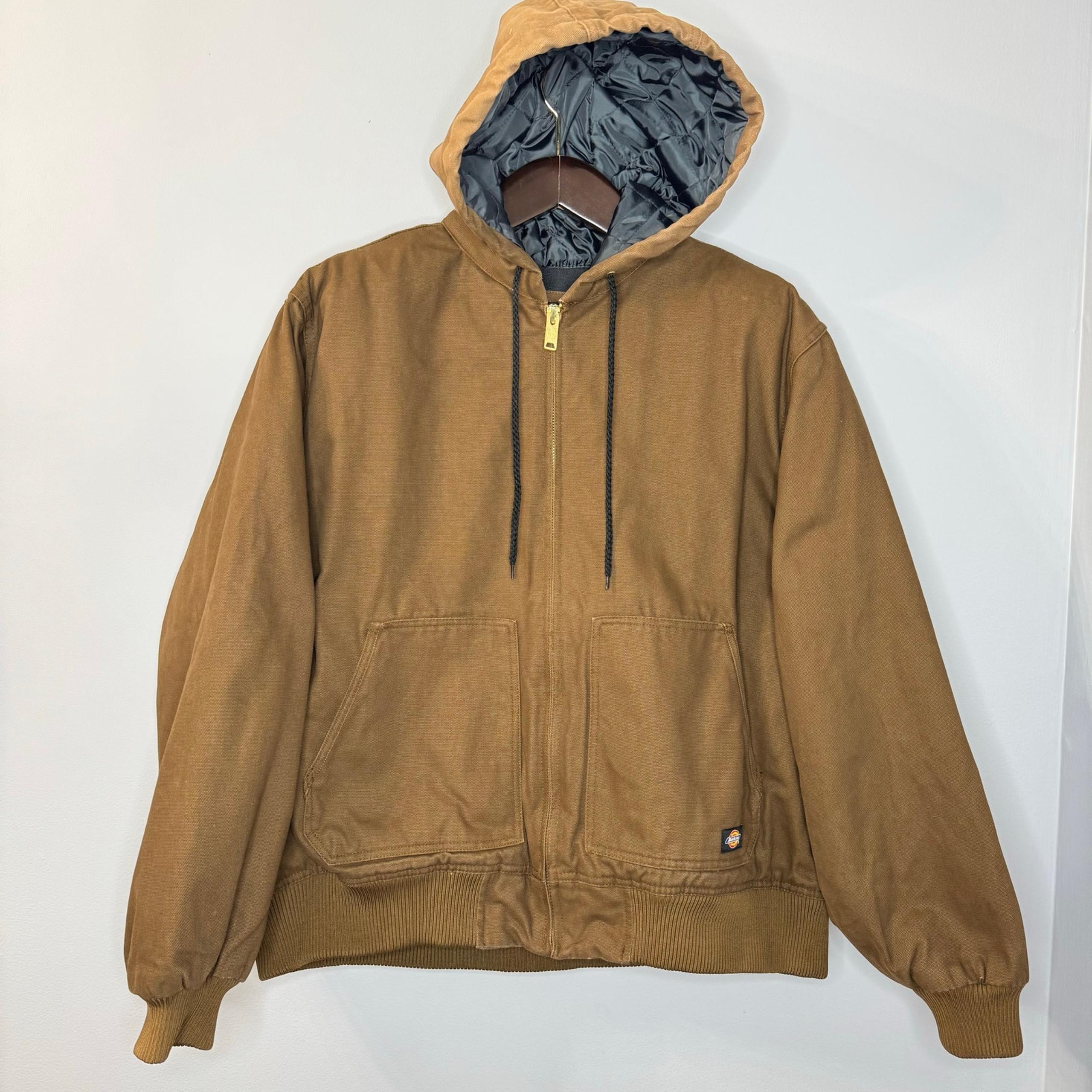 Dickies Jacket Mens XXL Hooded Quilt Lined Canvas Duck Workwear Coat Brown