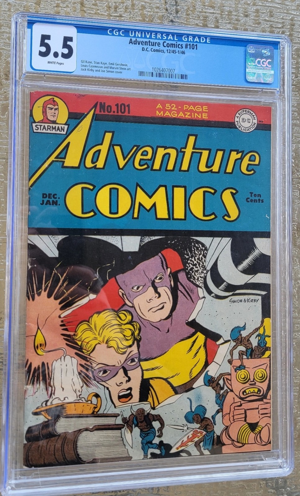 Adventure Comics #101 DC Comics 1945 Cgc 5.5 WHITE Pages Classic Simon Kirby Cvr