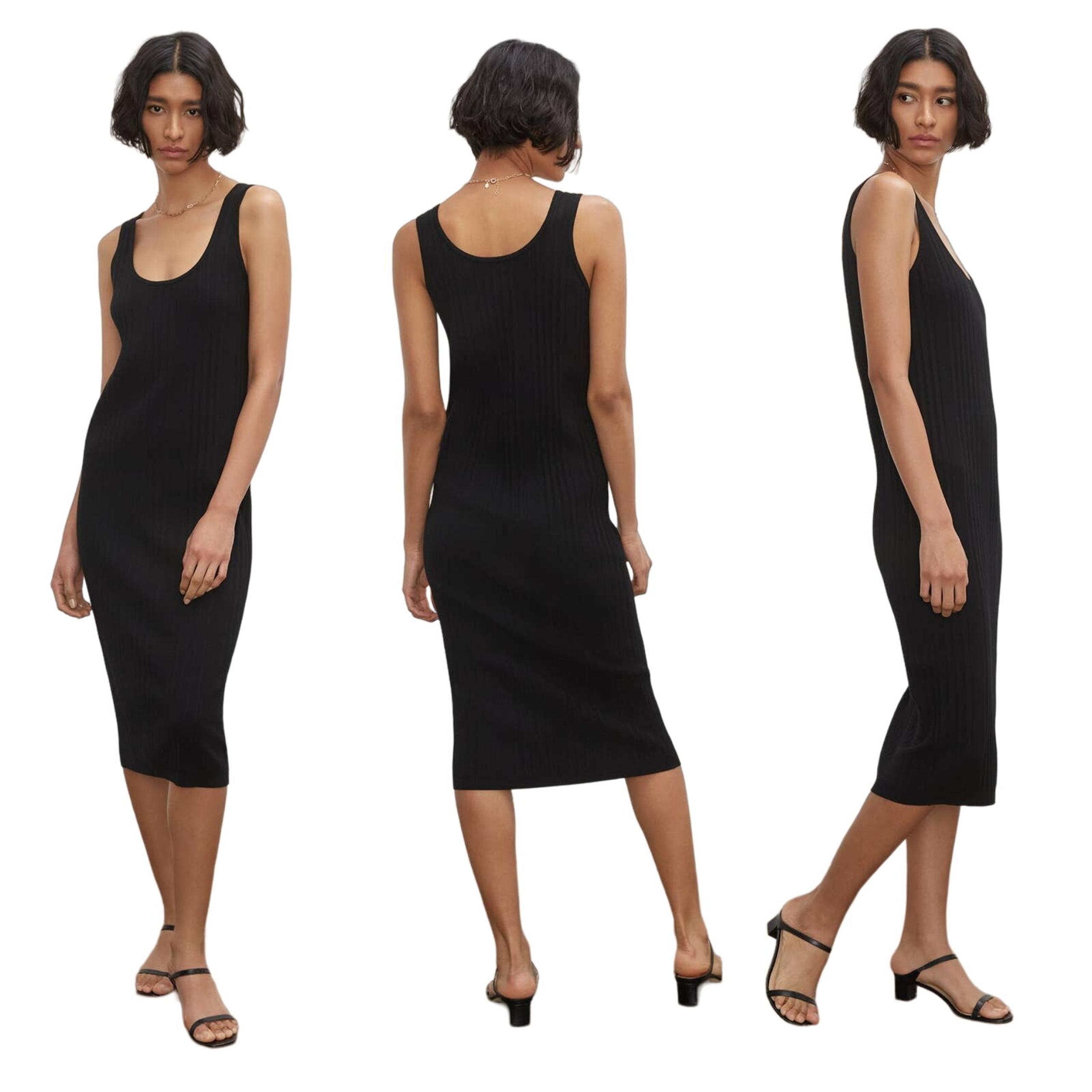 NWT Club Monaco Women's Midi Black Ribbed Summer Dress Sleeveless Bodycon Small