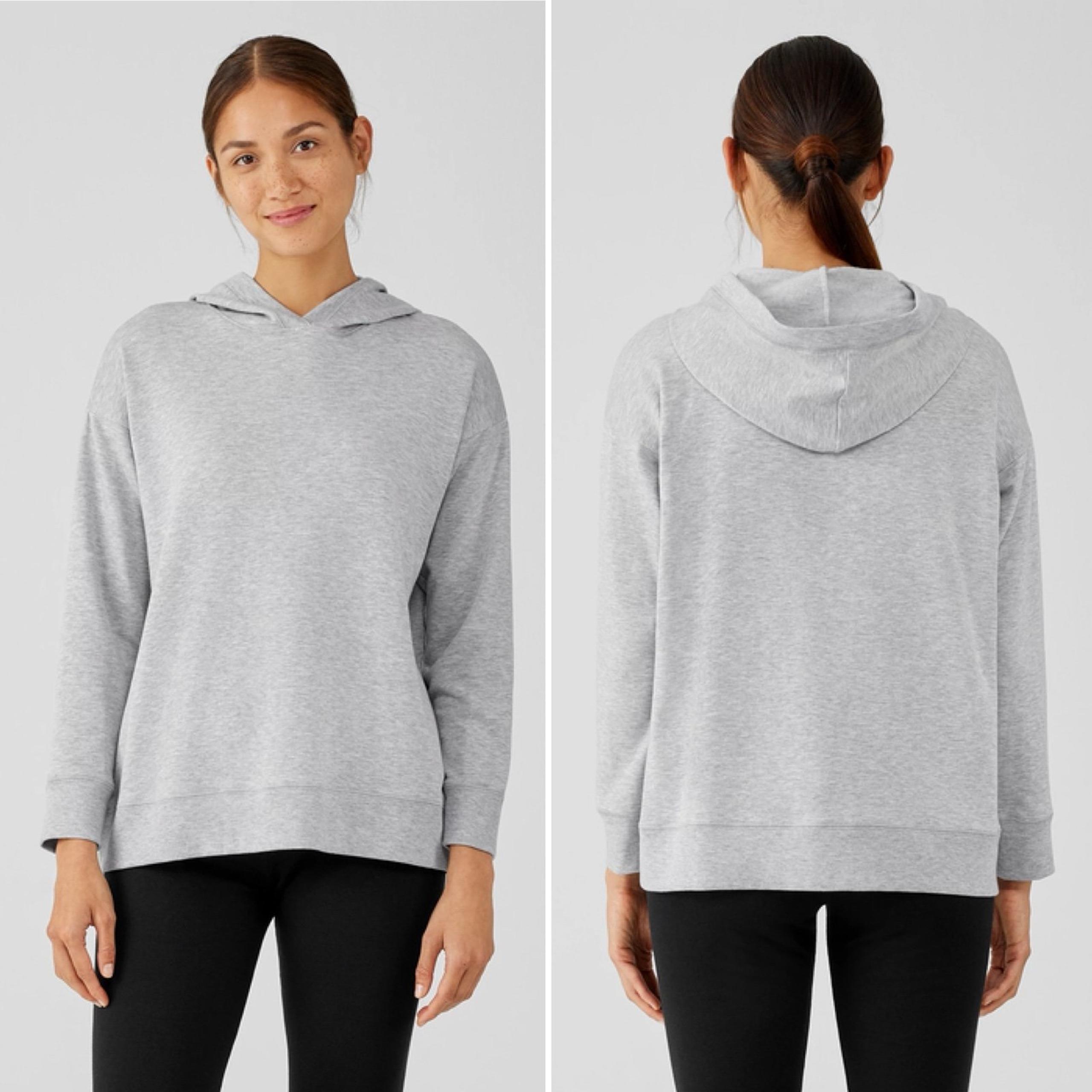Stretch Terry Hooded Top Tencel Lyocell Gray Women's Size Large - Eileen Fisher