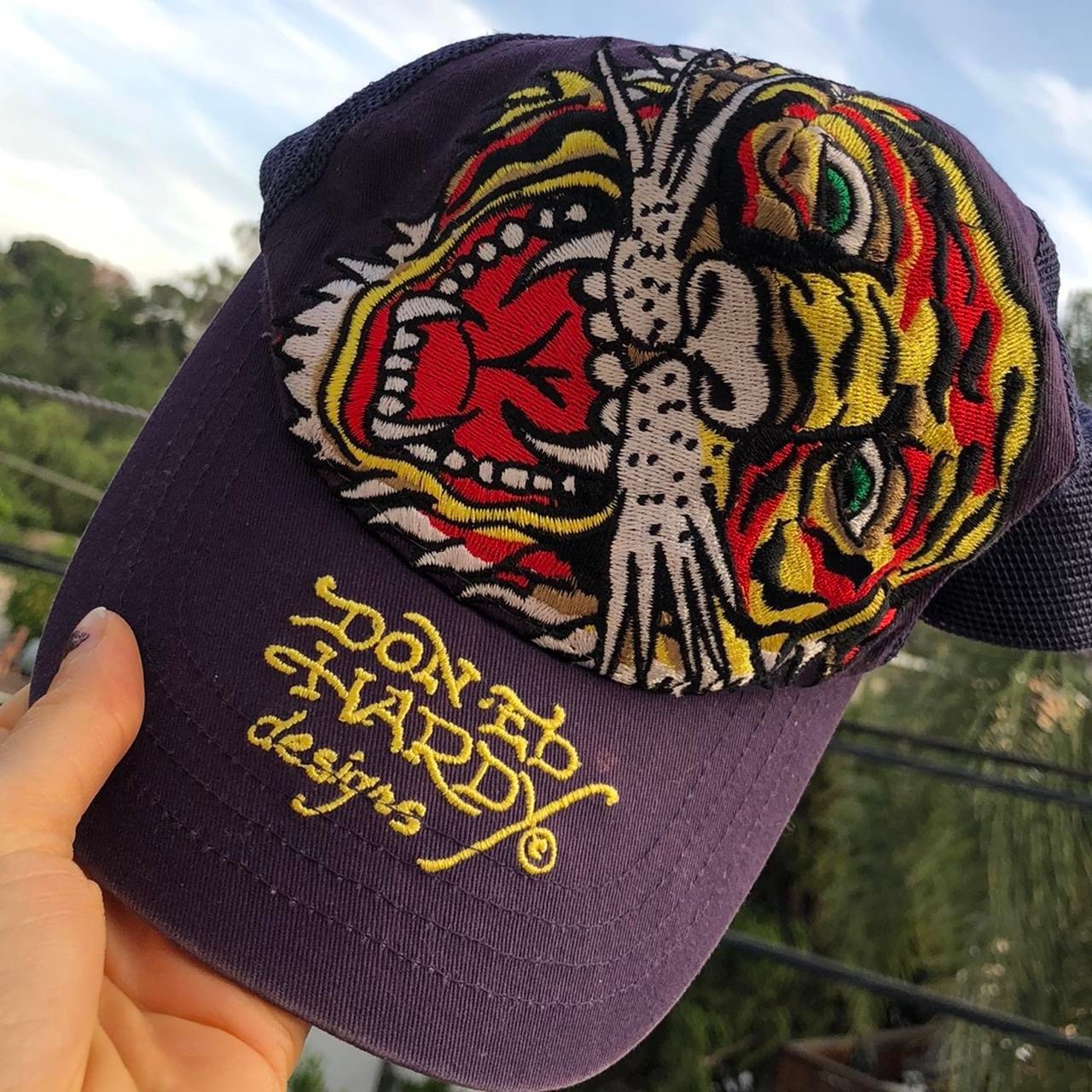 Ed Hardy Summer Festival Tiger Trucker Hat Purple
