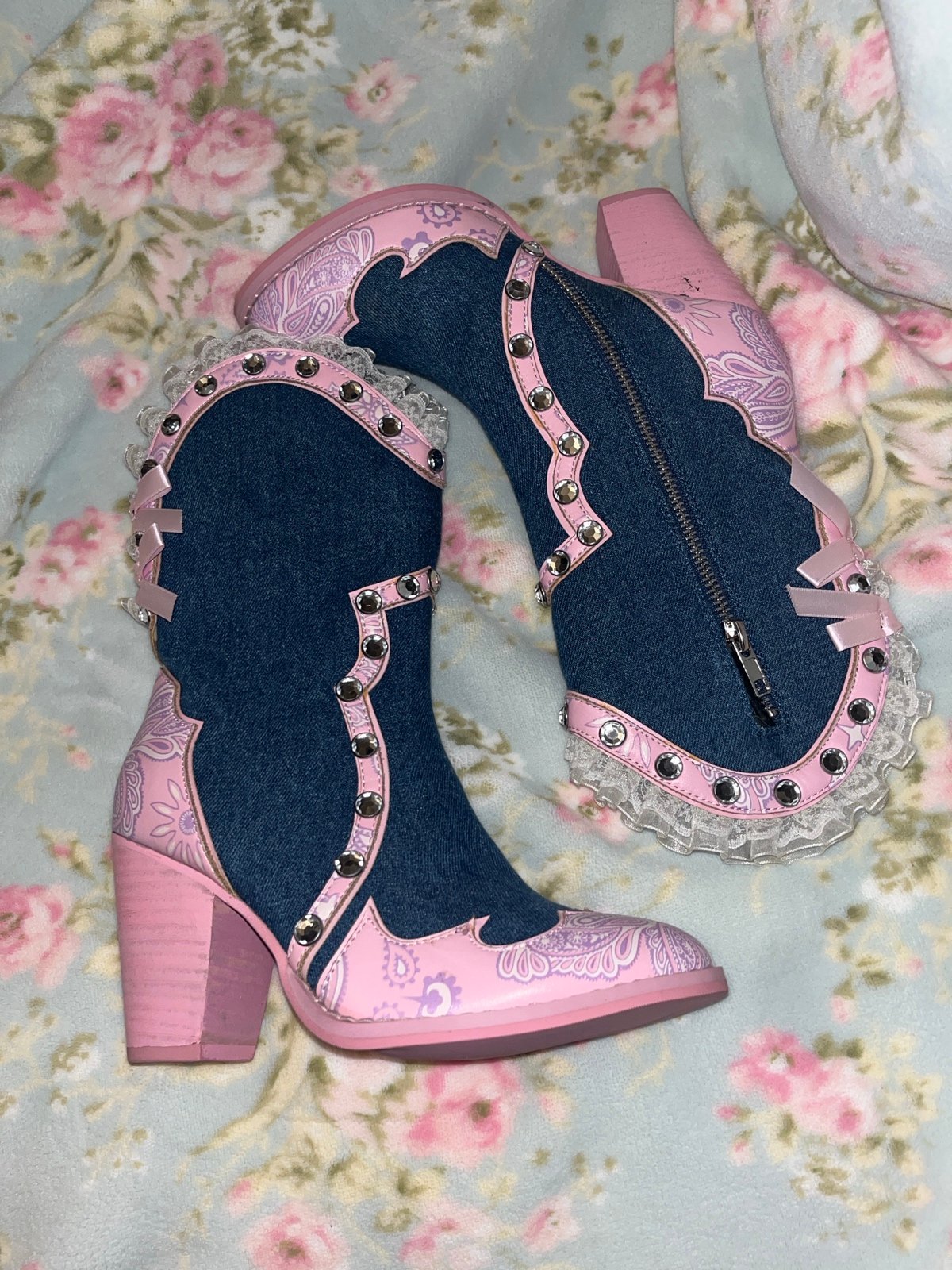 Sugar thrillz denim ruffle cowgirl boots