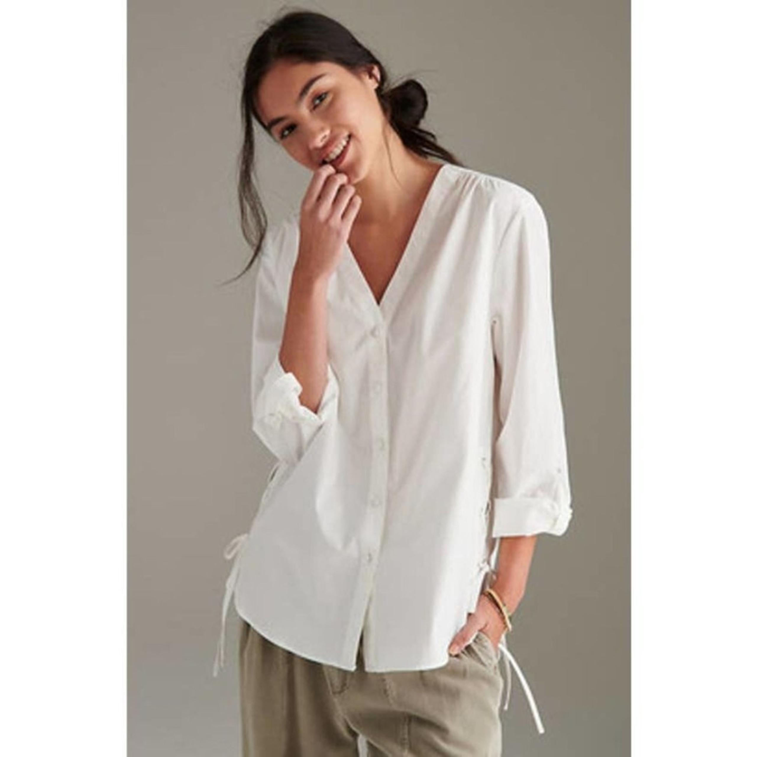 MARE MARE M anthropologie White Button Down Tunic Blouse Airy Cotton Summer Top