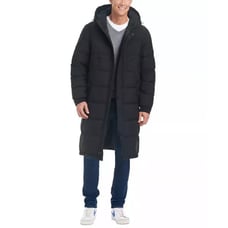 Vince Camuto Sz M Black Group Wellon Quilted Coat Hooded Zip Up Insulated HR2-90