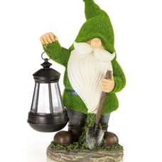 NEW Flocked Garden Gnome with Lantern Solar LED Outdoor Decor Lawn 12”