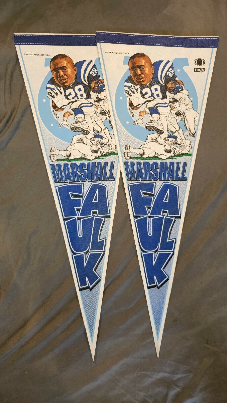 Lot Of (2) Indianapolis Colts MARSHALL FAULK NFL Football Pennant Banner Flag