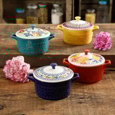 The Pioneer Woman Floral 6.25-inch Assorted Color Casseroles with Lid, Set of 4
