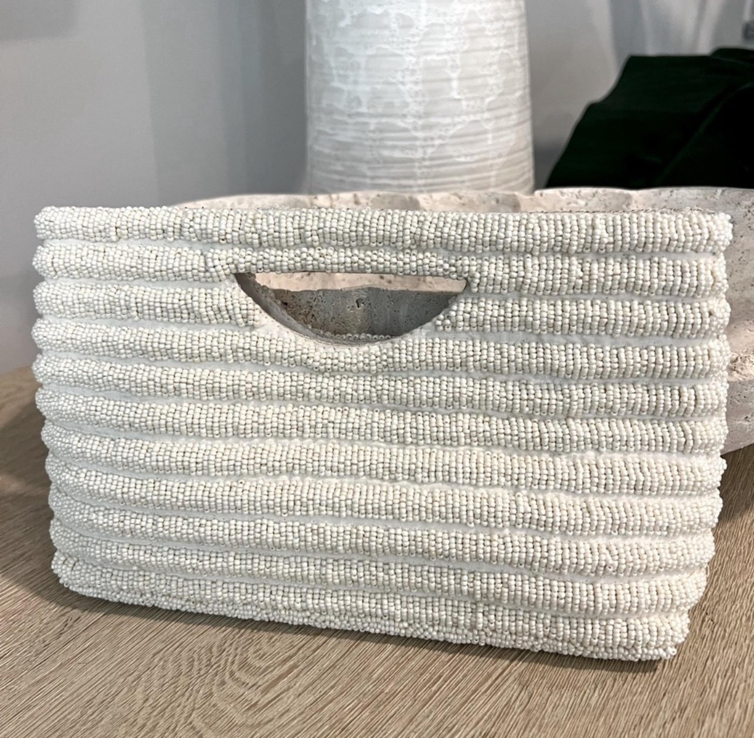 NWT Viral Antik Kraft White Beaded Crossbody Clutch, Handcrafted in India