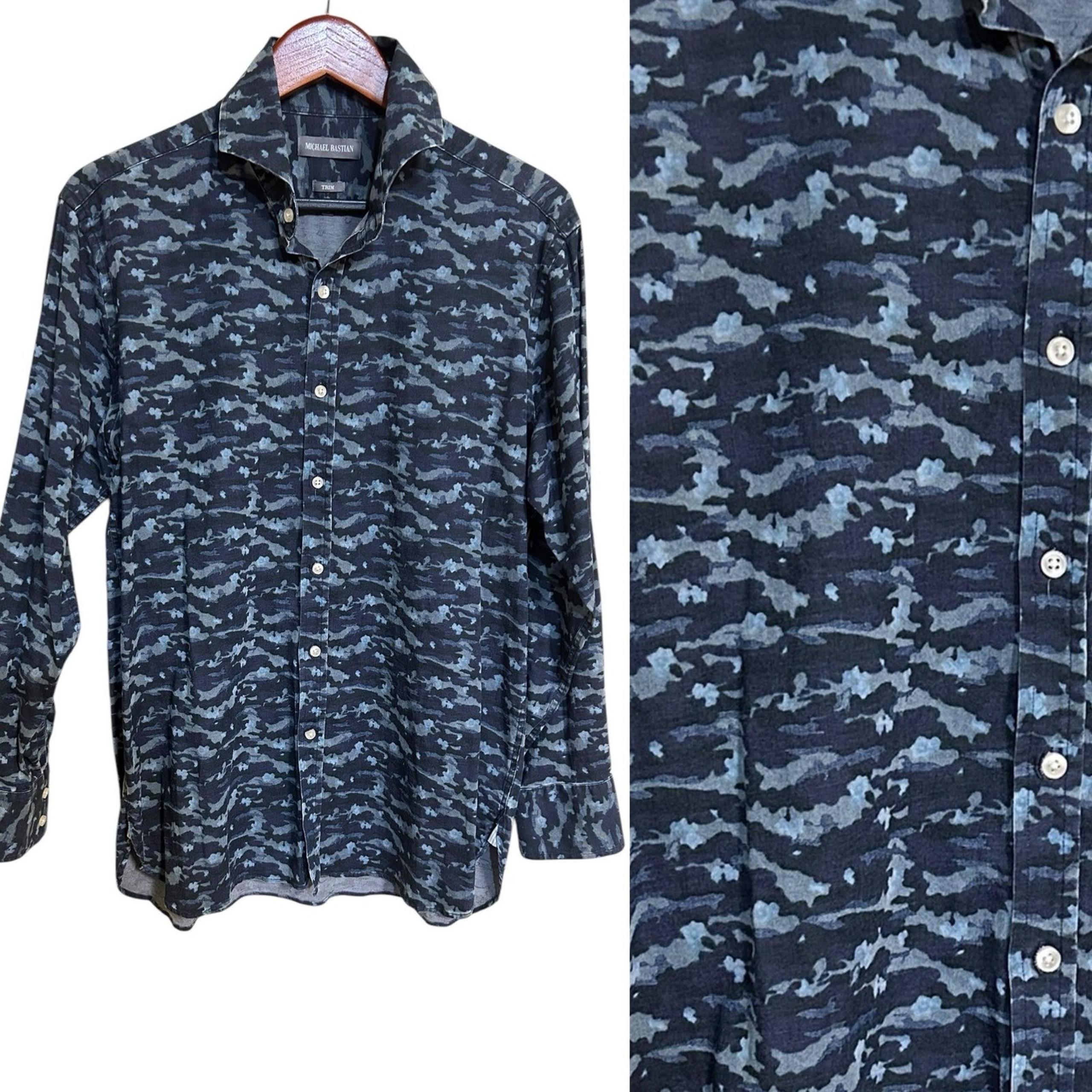 Michael Bastian Blue Camo Long Sleeve Trim Fit Button Down - XL