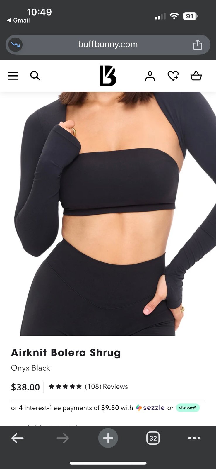 BuffBunny Airknit Bolero Shrug - Onyx Black size medium