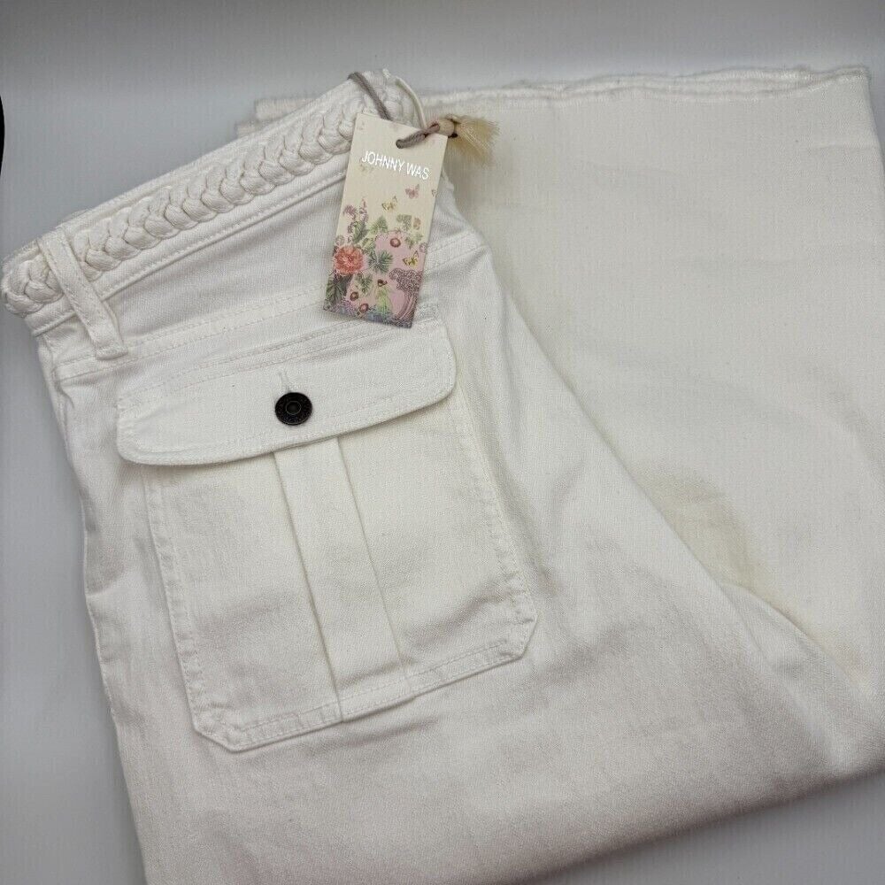 Johnny Was Braided Wide Leg Jeans High Rise Comfort Stretch White Size 29 278