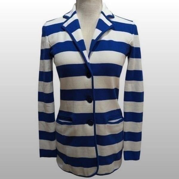 Lauren Ralph Lauren Womens XS Blue Striped Knit Stretch Blazer Cardigan NWT