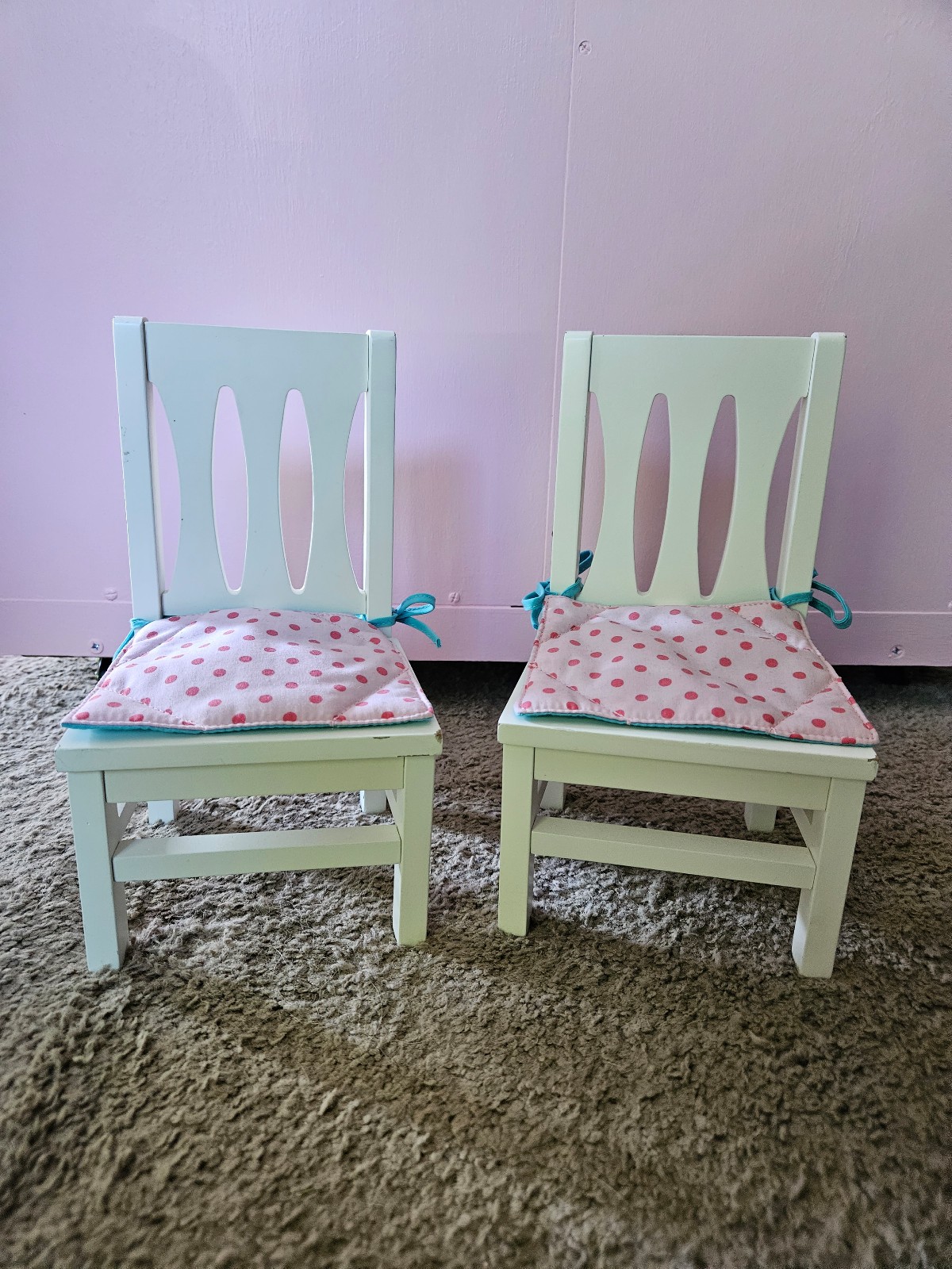 Set Of 2 American Girl Retired White Dining Chairs With Cushions, 2017