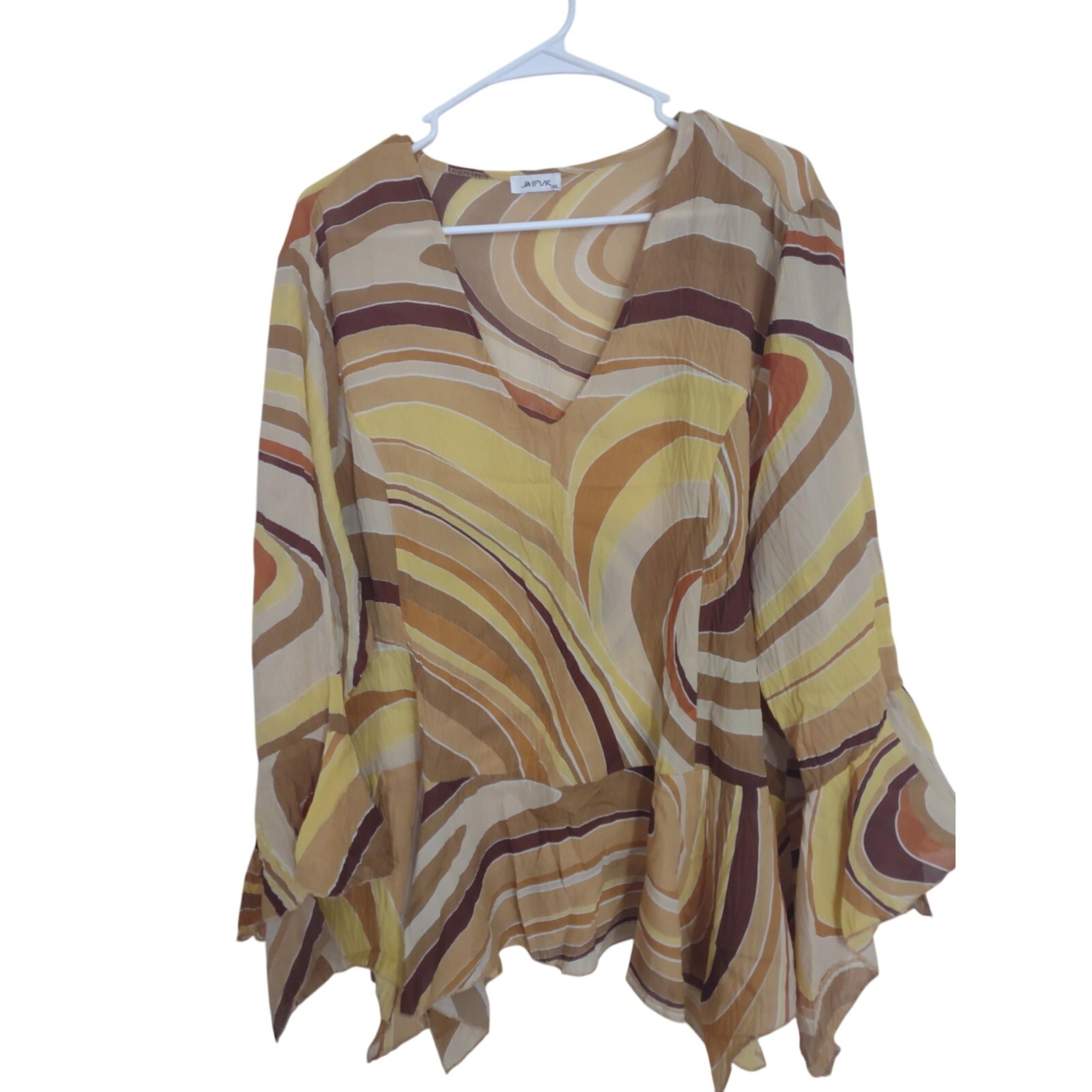 Jaipur Bohemian Crinkle Chiffon Blouse XXL Retro 70s Lagenlook Groovy Hippie