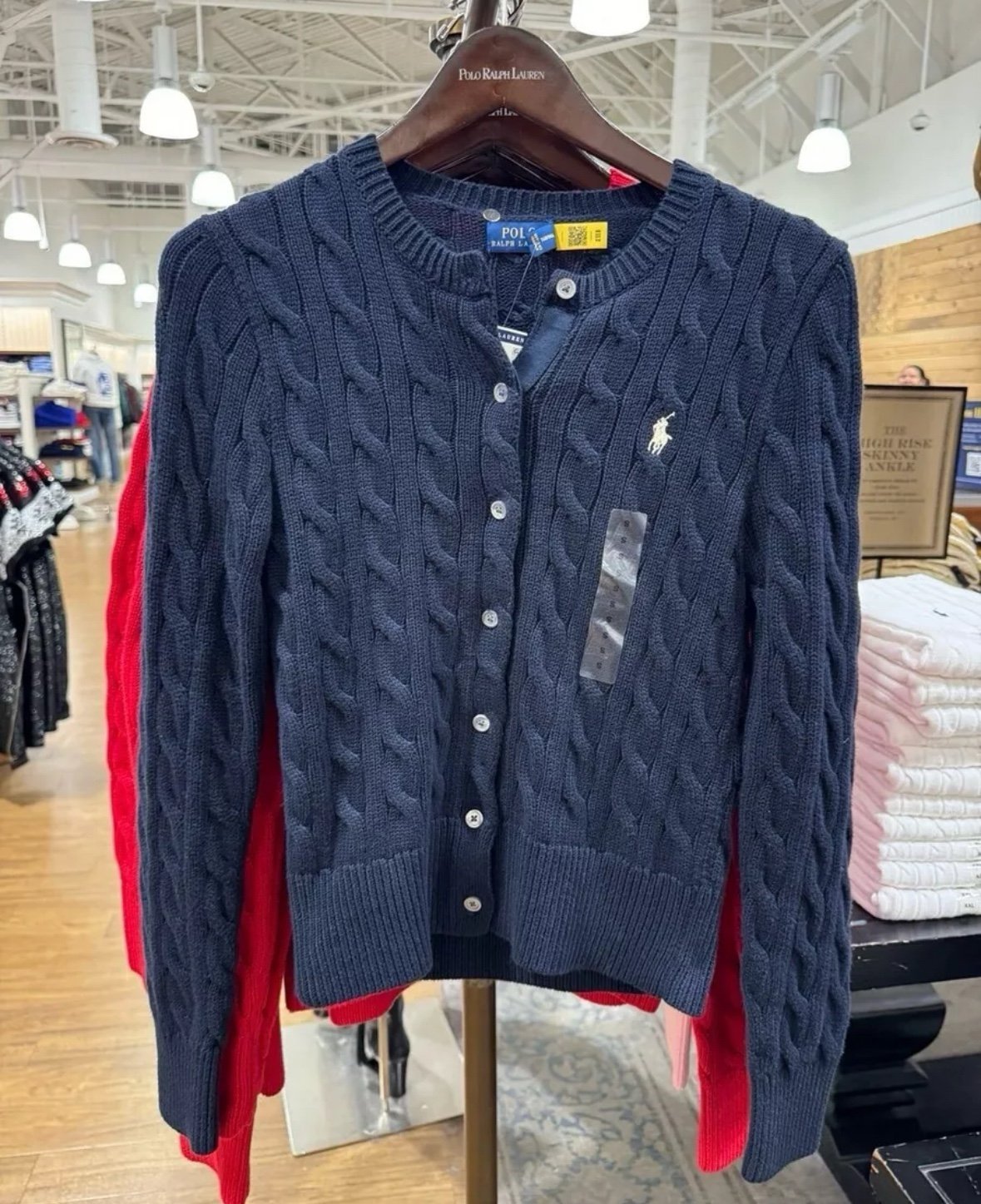 NWT Polo Ralph Lauren Women 100% Cotton Cable Knit Cardigan Sweater Medium BLUE