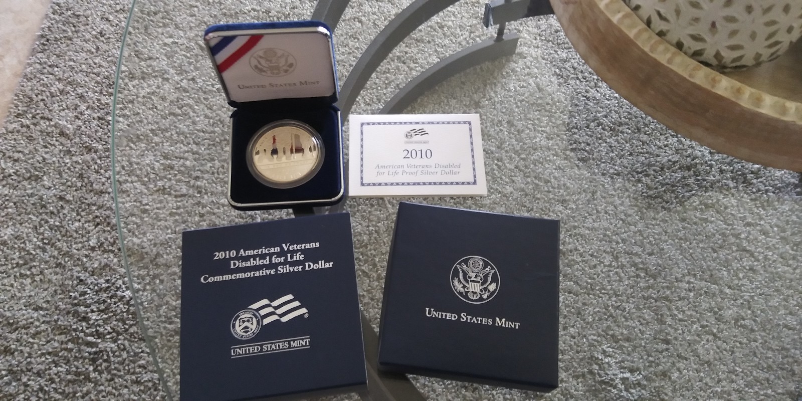 LOOK.2010 W Proof American Veterans Disabled for Life Silver Dollar w/box & COA