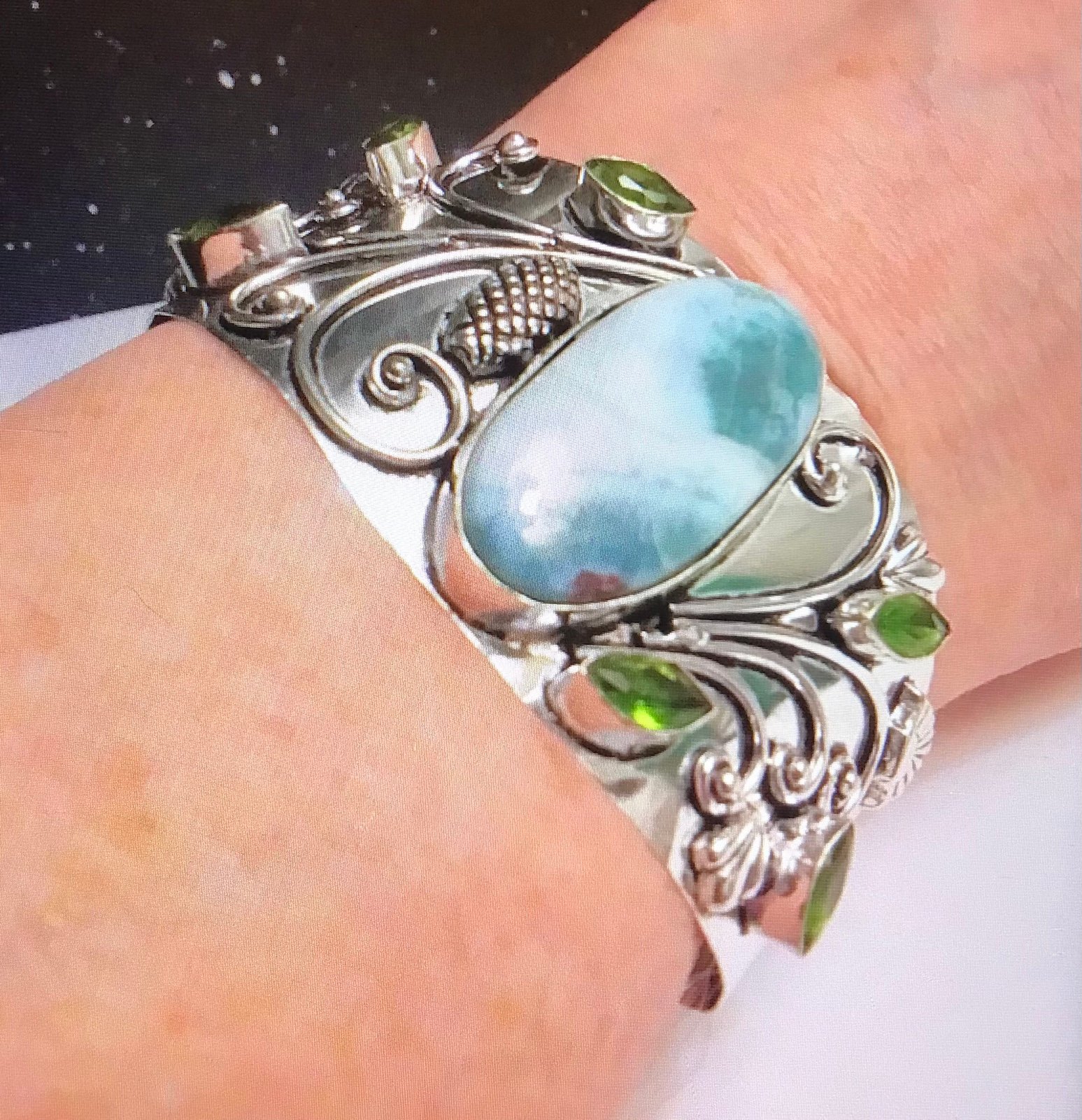 Larimar Peridot 925 Sterling Silver Cuff Bracelet