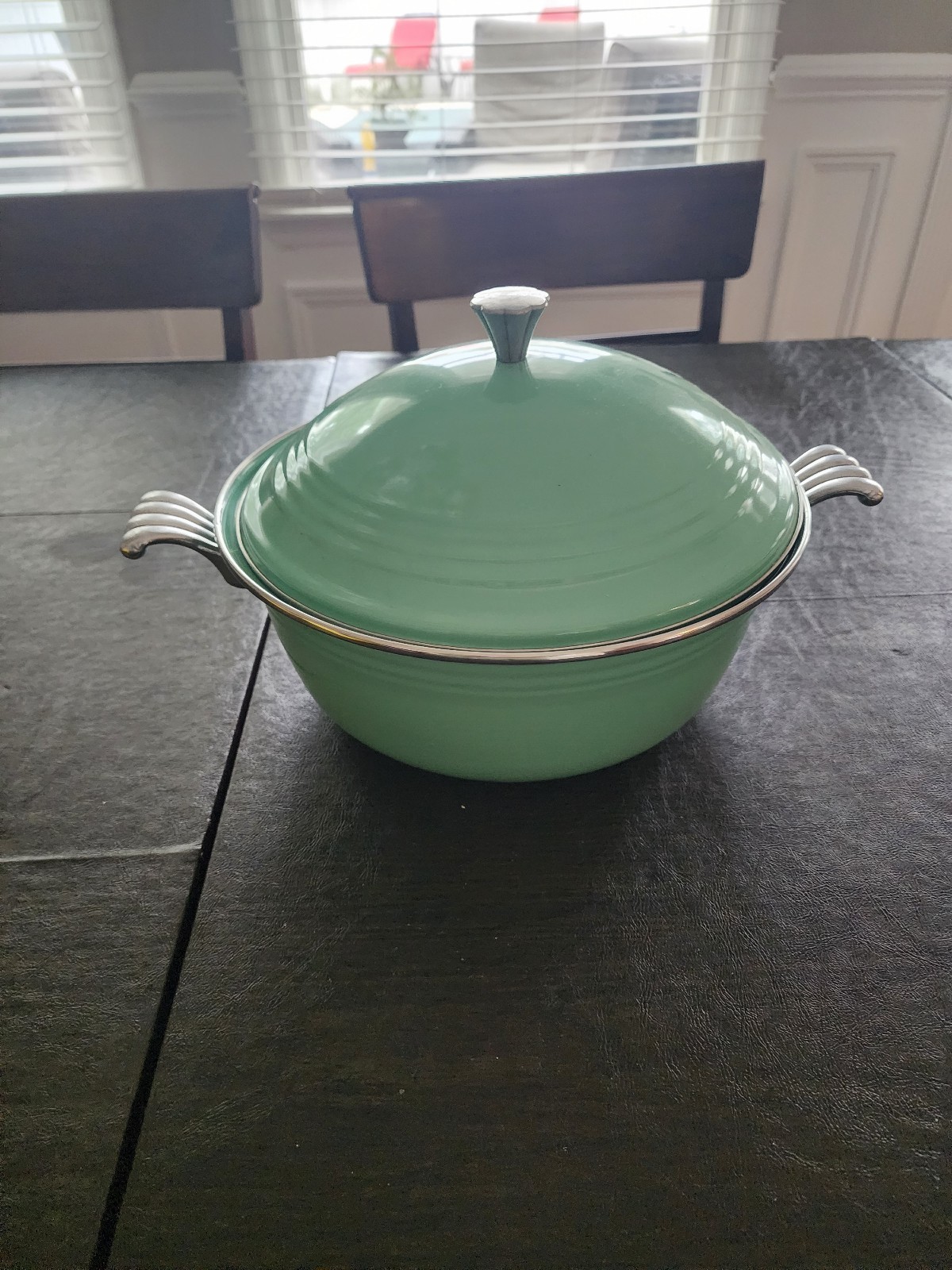 Vintage Fiesta Porcelain Enamel Buffet Casserole Pot Green