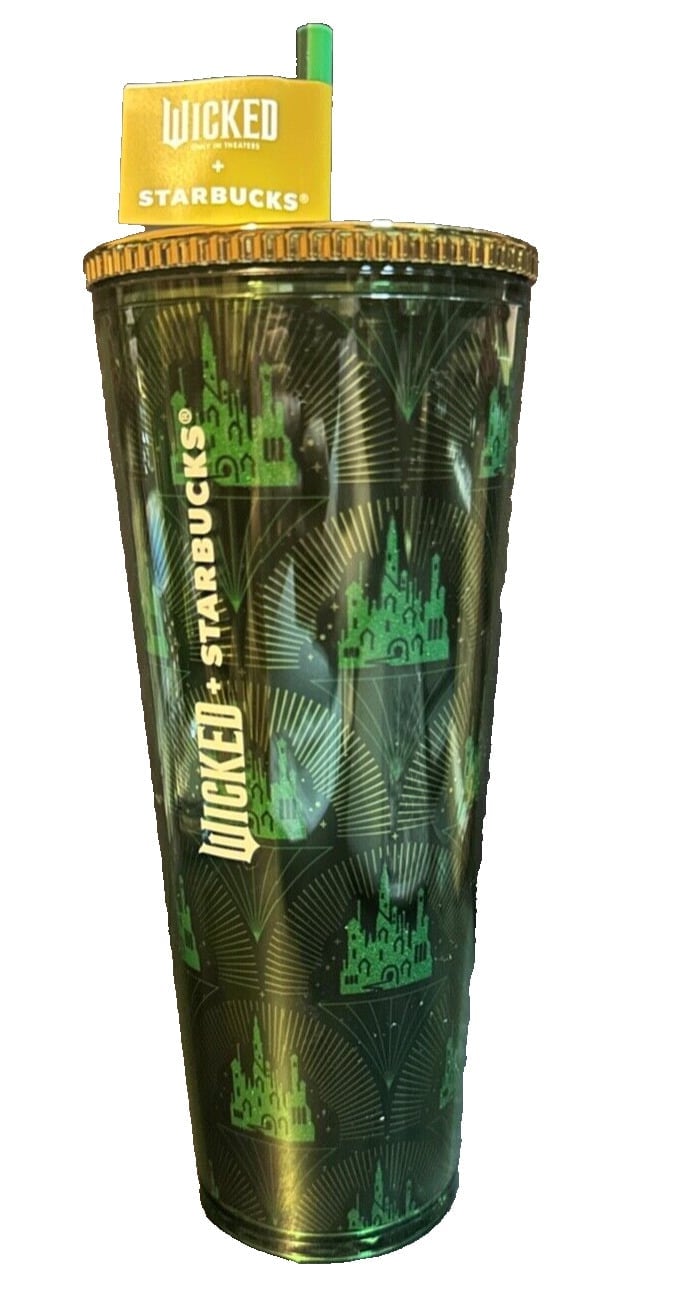 *NEW* Wicked + Starbucks Emerald City Green Gold Lid Cold Cup Tumbler 24 0z.