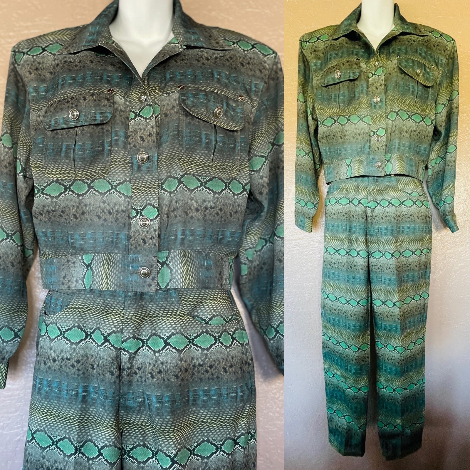 VINTAGE 90s X & R Sport SNAKESKIN Print JACKET and PANTS SET Size 4 Like New