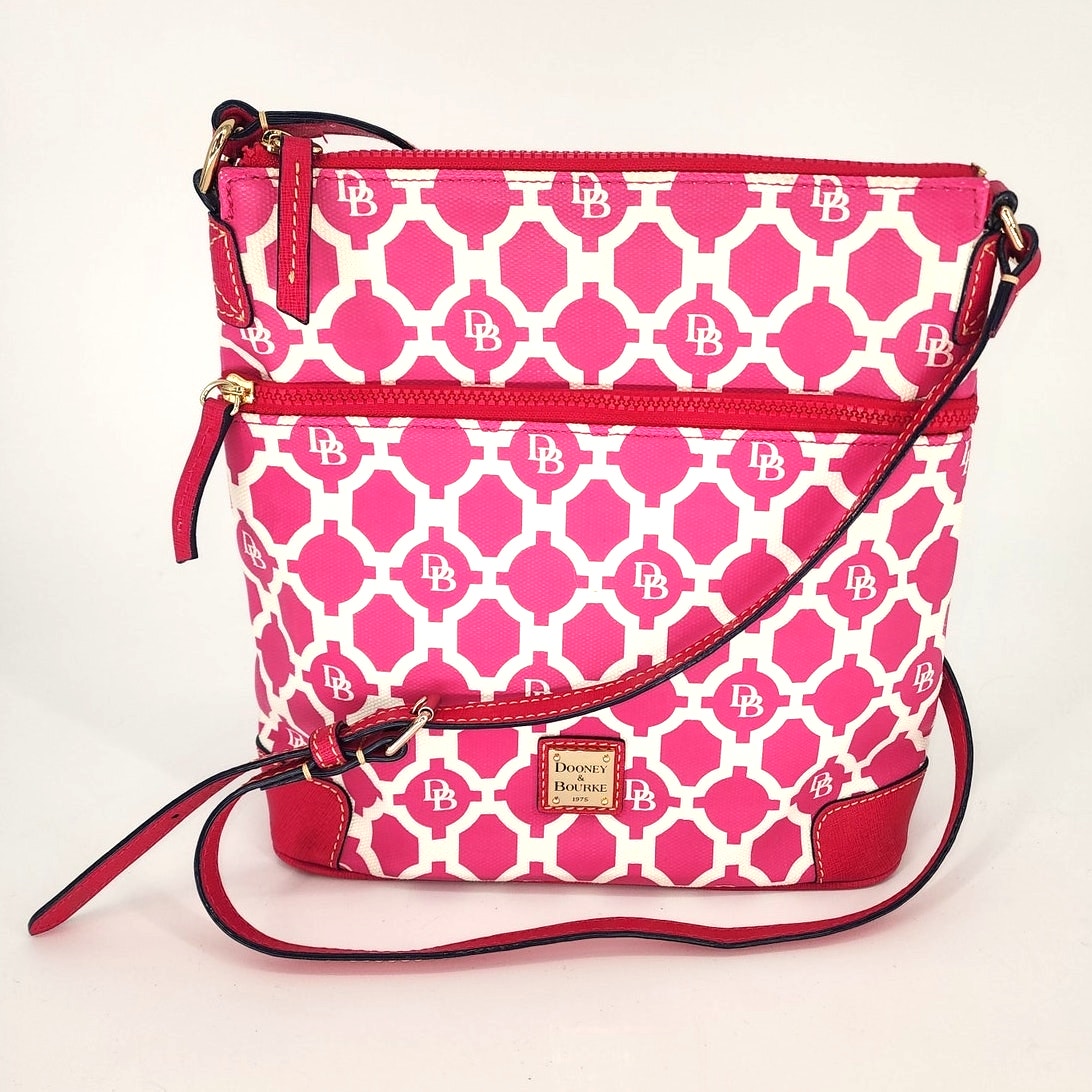 Dooney & Bourke Pink & White Geo Print Canvas Crossbody