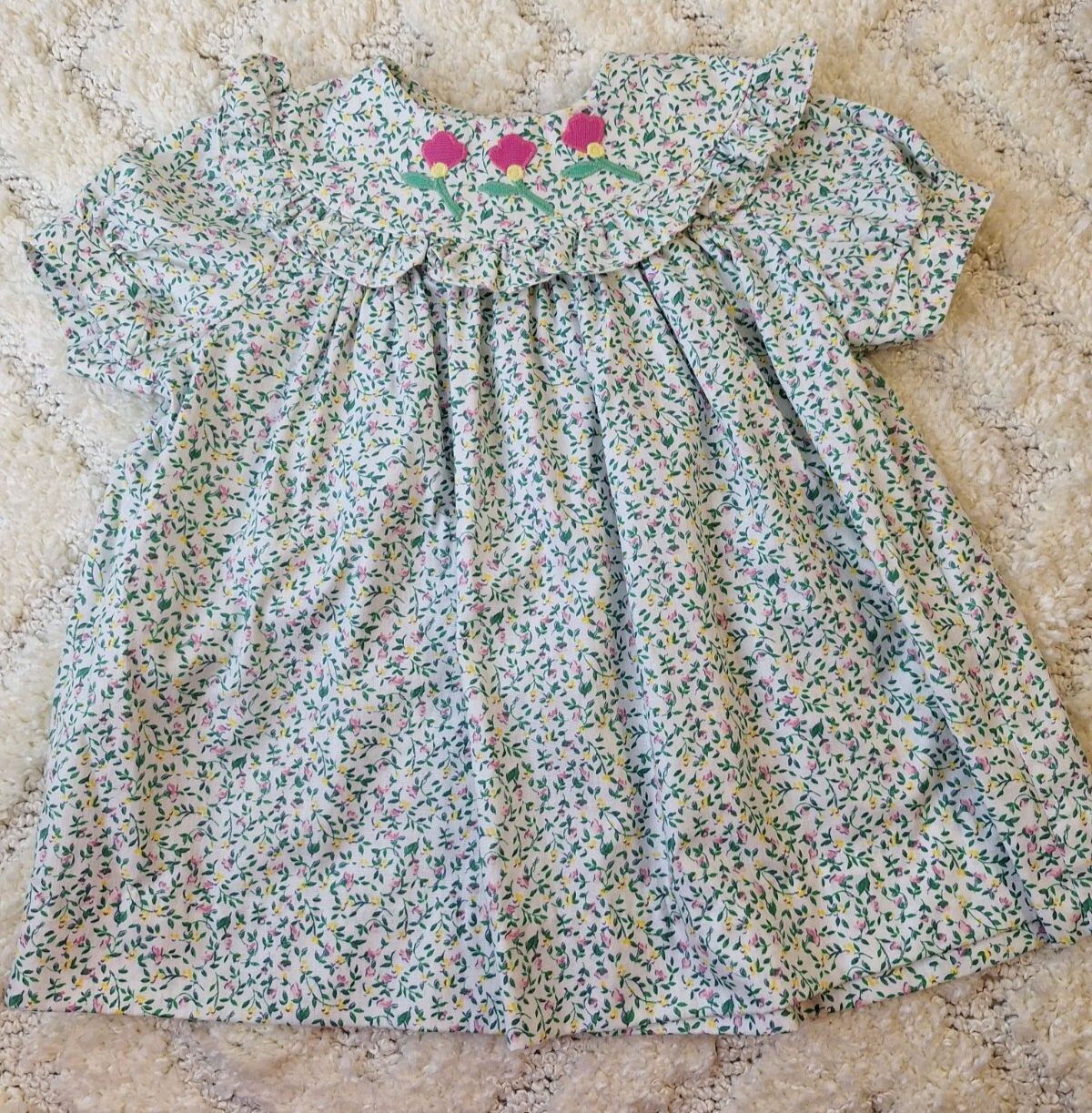 Vtg MELISSA JACKSON Baby Girls Dress Sz 2T Floral Cottage Core Baby Doll Easter