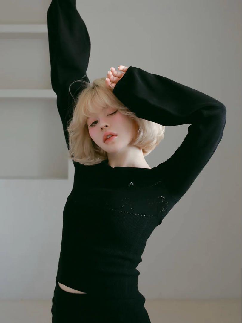 Black Ribbon Crochet Knit Set Up Other