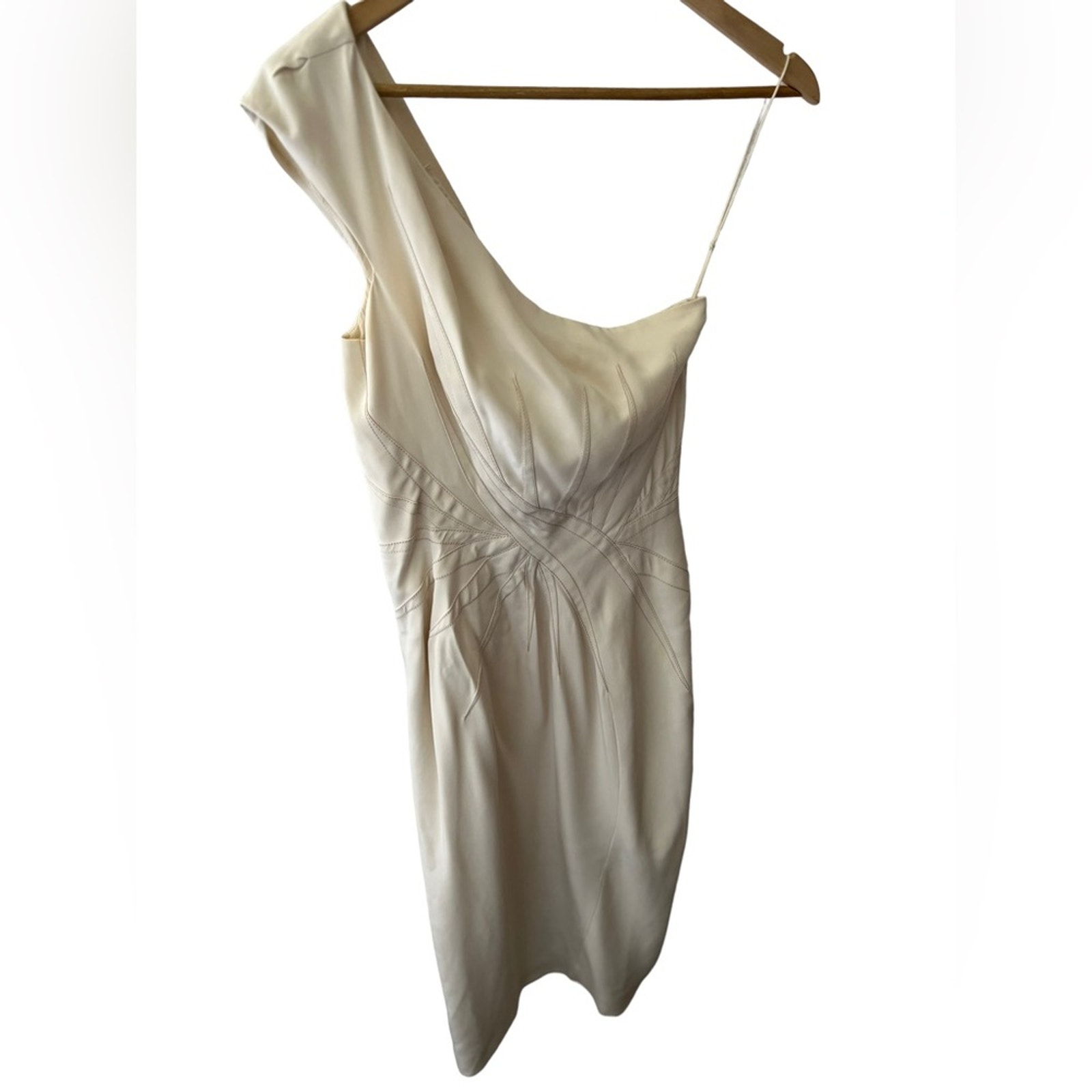 Zac Posen Cream One Shoulder Sheath Cocktail Dress Size 2