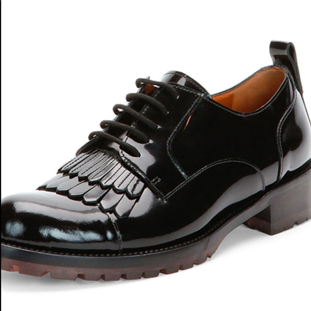 Valentino Fringe-Front Patent Lace-Up Oxford Shoe