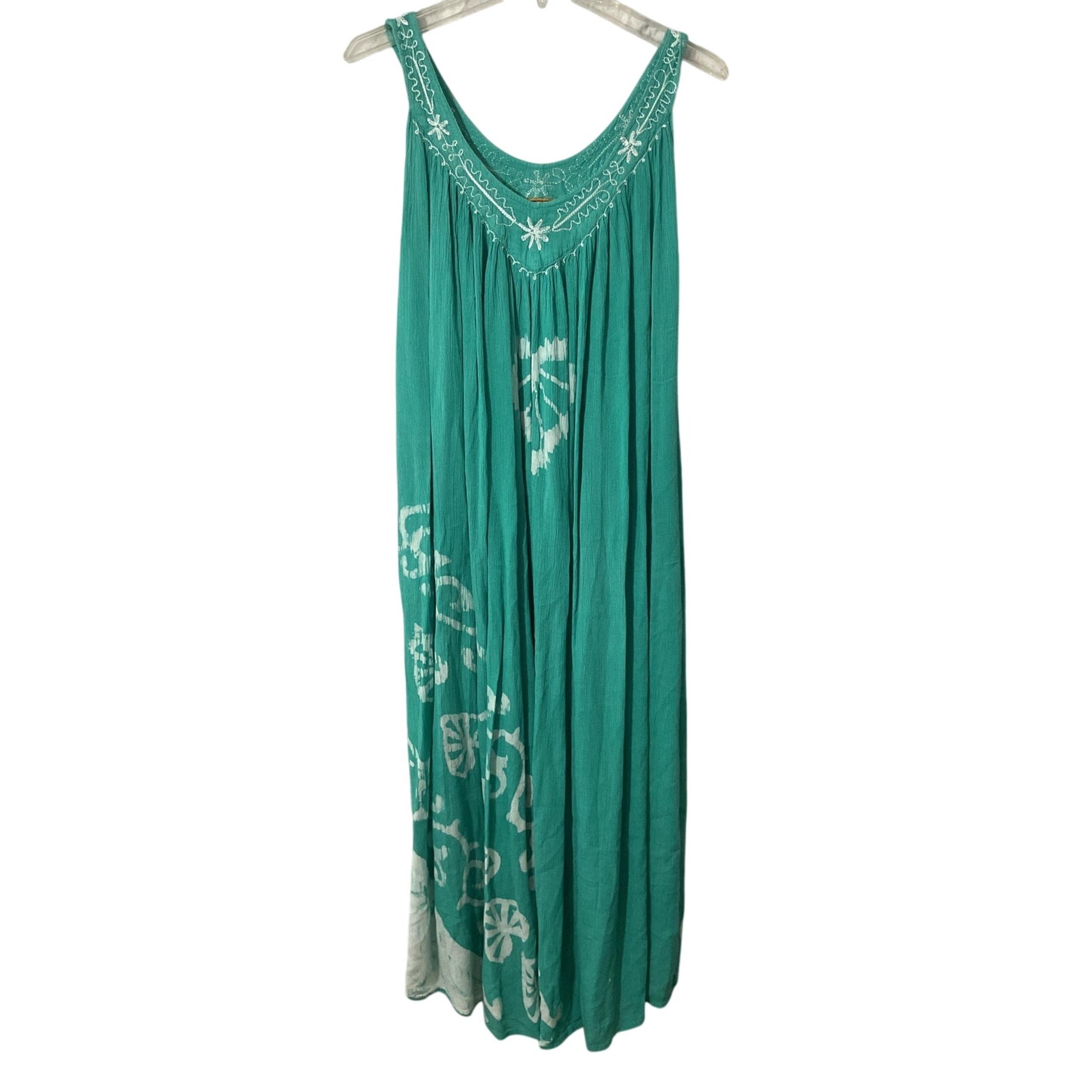 In Gear Dress Women OS Fits Most White Aqua Green Sleeveless Boho