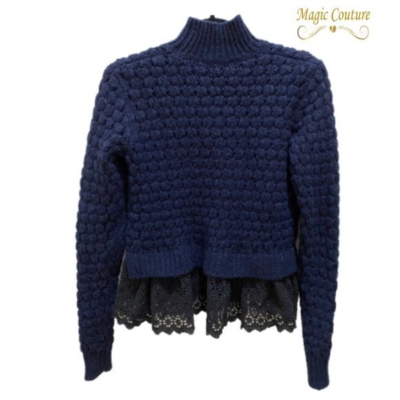 Rebecca Taylor Navy Lace Turtle Neck Sweater