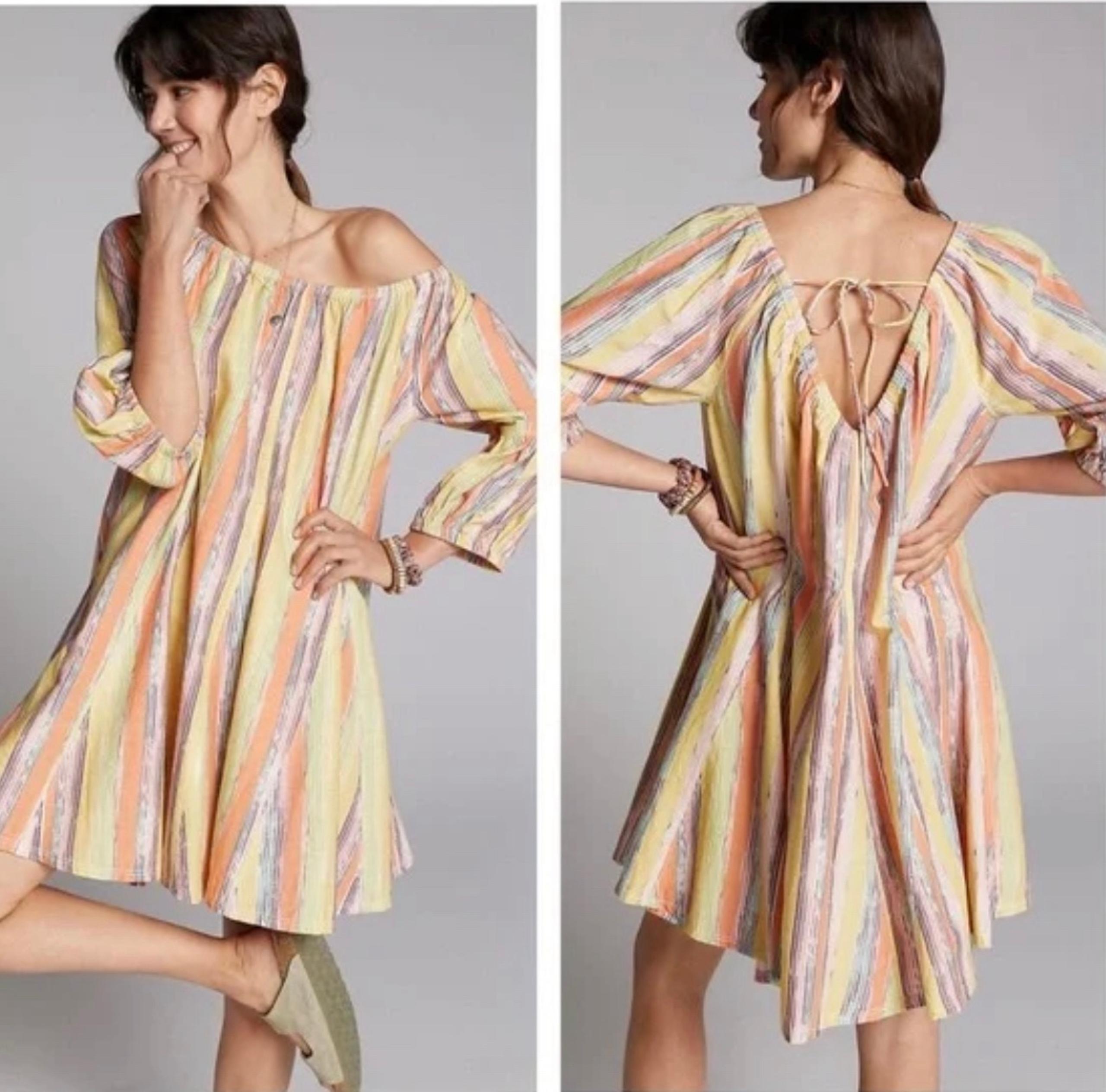 Daily Practice Anthropologie Mollie Yellow Striped Tie Tunic Mini Dress Medium