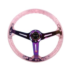 NEW RALLIART Universal 6-Hole 350mm Deep Dish Pink Crystal Bubble Steering Wheel