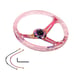 NEW RALLIART Universal 6-Hole 350mm Deep Dish Pink Crystal Bubble Steering Wheel
