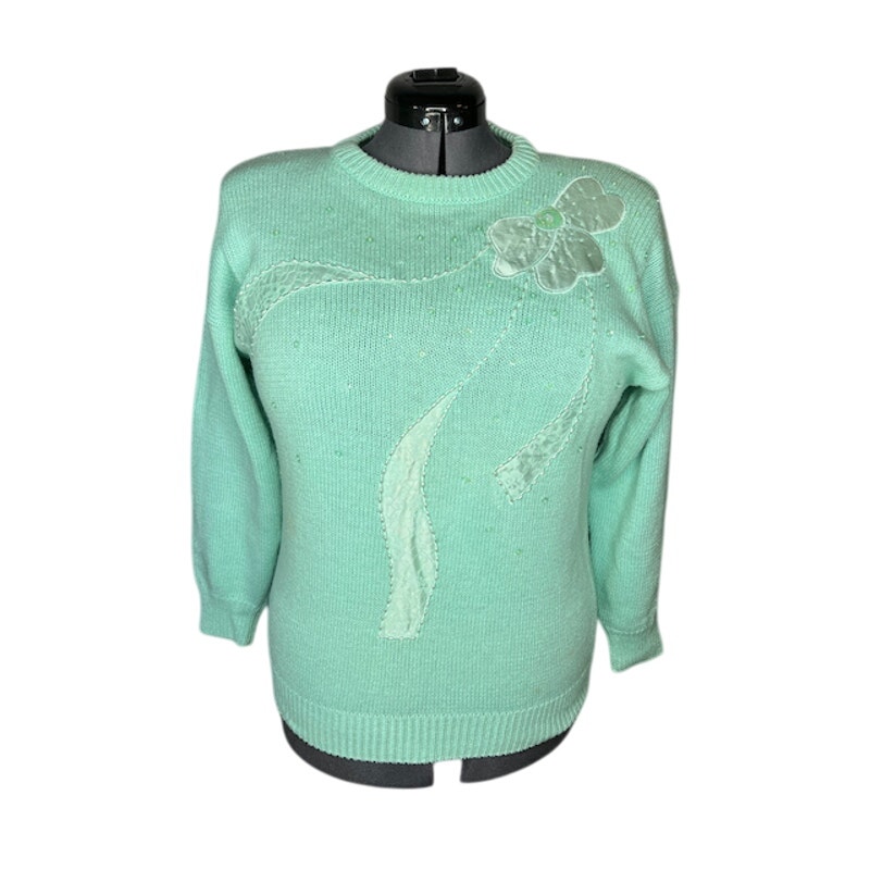 sweater vintage 1980s pastel aqua bow beaded fairy kai