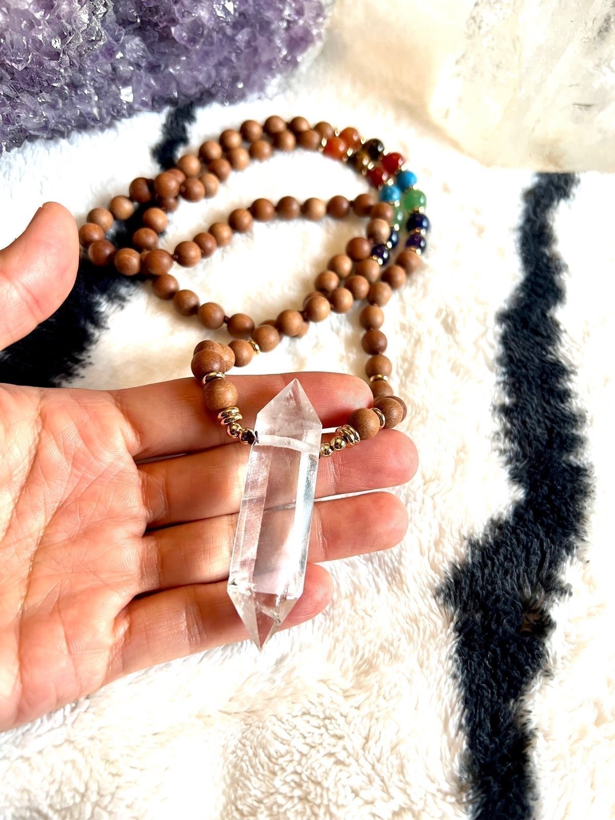 LAST ONE! Power DT ⚡️Quartz + Sandalwood Chakra Mala Nexklace
