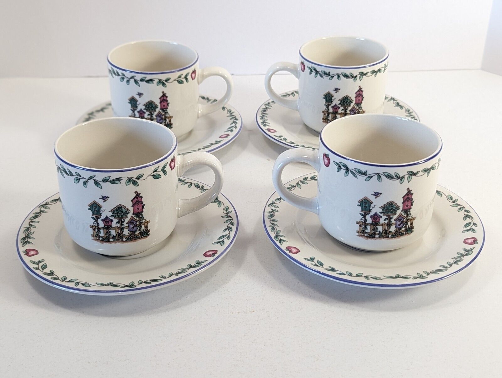 Garden Home Cups & Saucers Set of 4 Birdhouses Totally Today