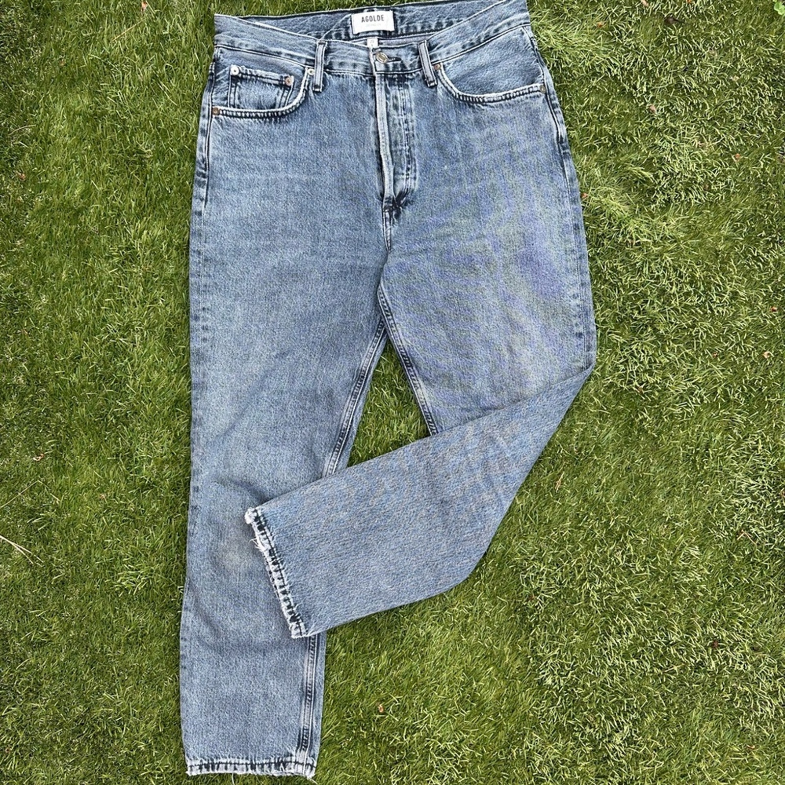 Agolde Riley High Rise Straight Crop Denim Jeans Slim Classic Non Stretch Sz 28