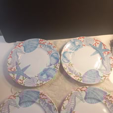 222 Fifth Coastal Life Granada 11’’ Dinner Plates Sea Life Blue Coral Set Of 4
