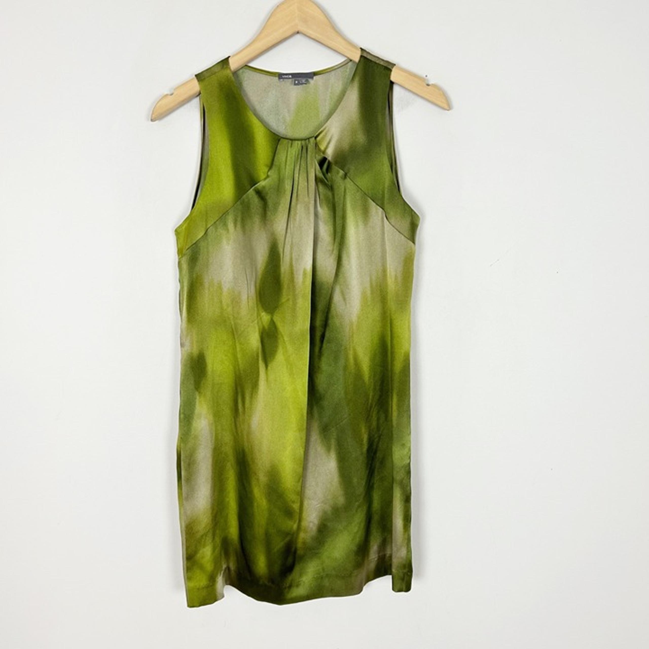 VINCE Size SMALL Green Abstract 100% SILK Shift Dress Women's