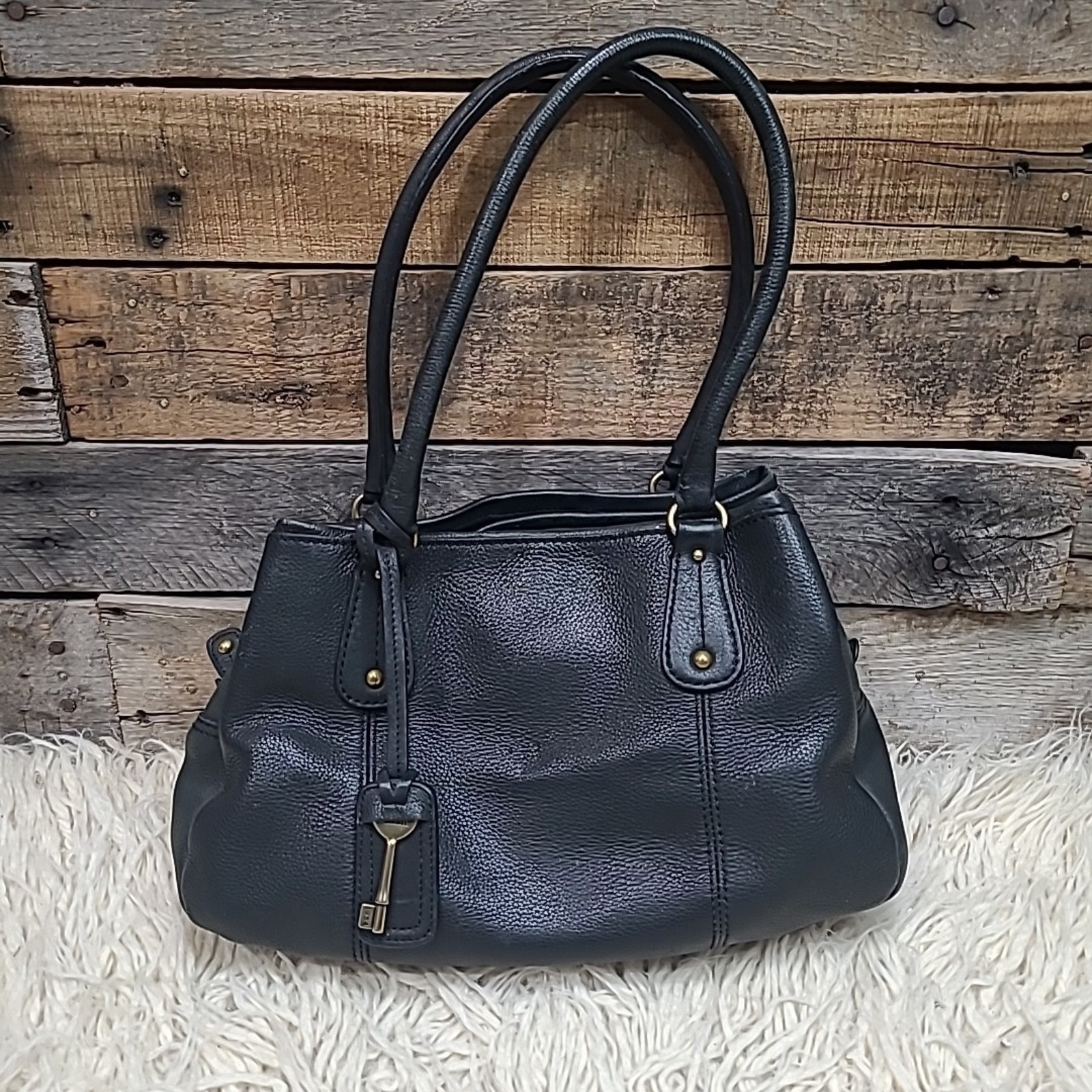 Fossil Women's Cargo Shopper Black Leather Bag ZB8073001