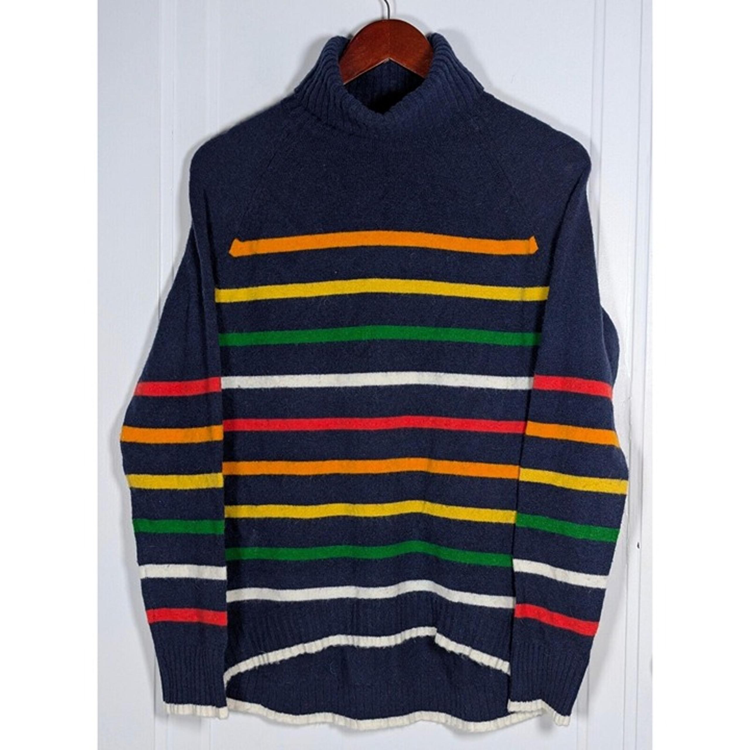 J. Crew Sweater Womens Sz Small Turtleneck Striped Colorful Wool Alpaca Stretch