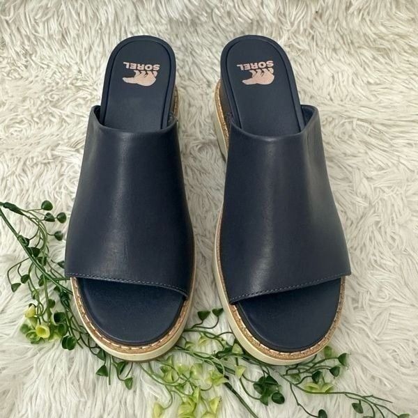 Sorel Joanie IV Slide Wedge Chunky Platform Sandals India Ink Gum sz 8 NEW