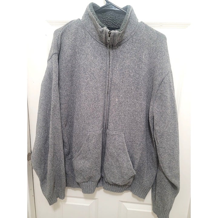 Oscar De La Renta Plus Size Men's Gray Full-Zip Jacket Sherpa Collar & Ribbed He