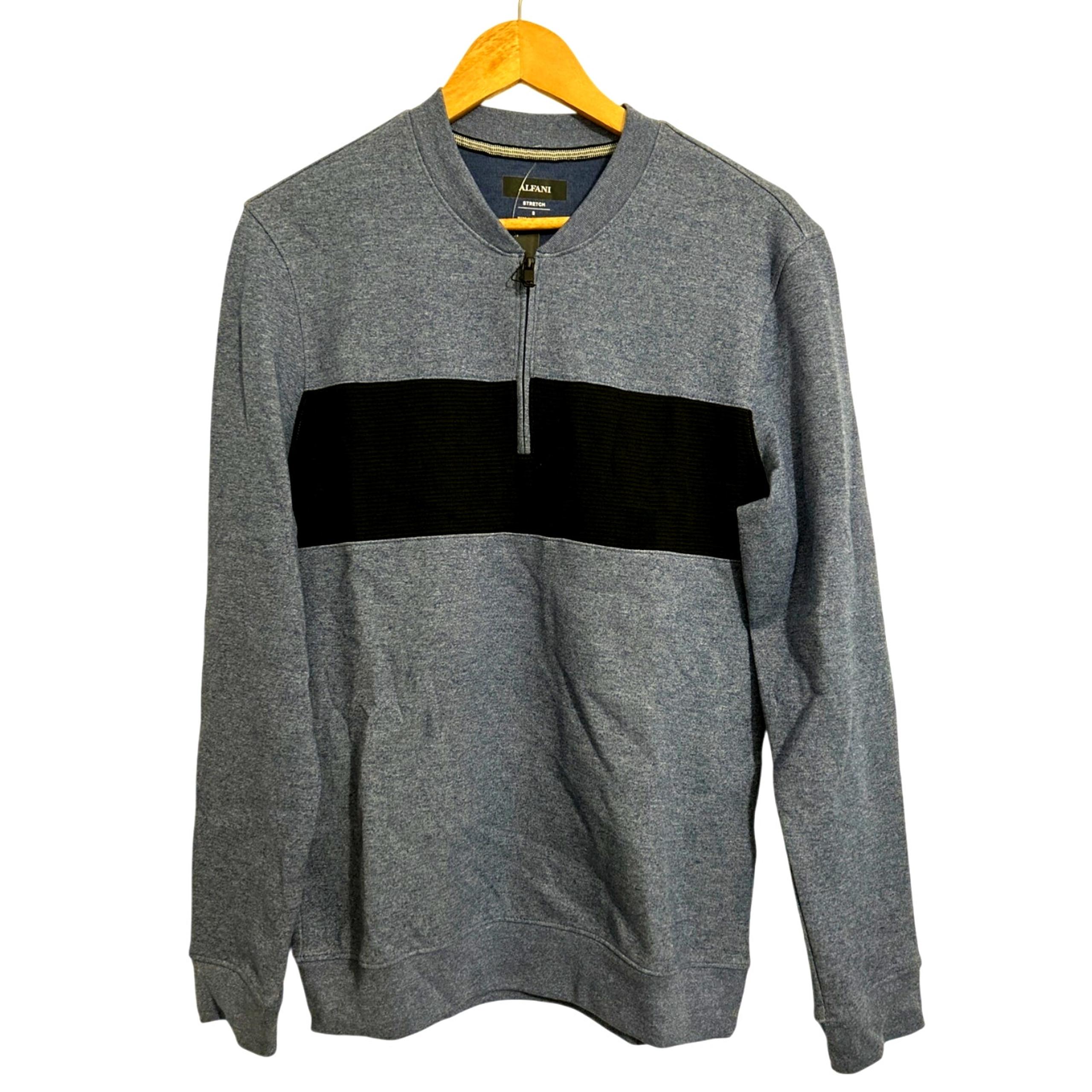 NWT Alfani Mens Half Zipped Pull Over Knit Blue Black Small