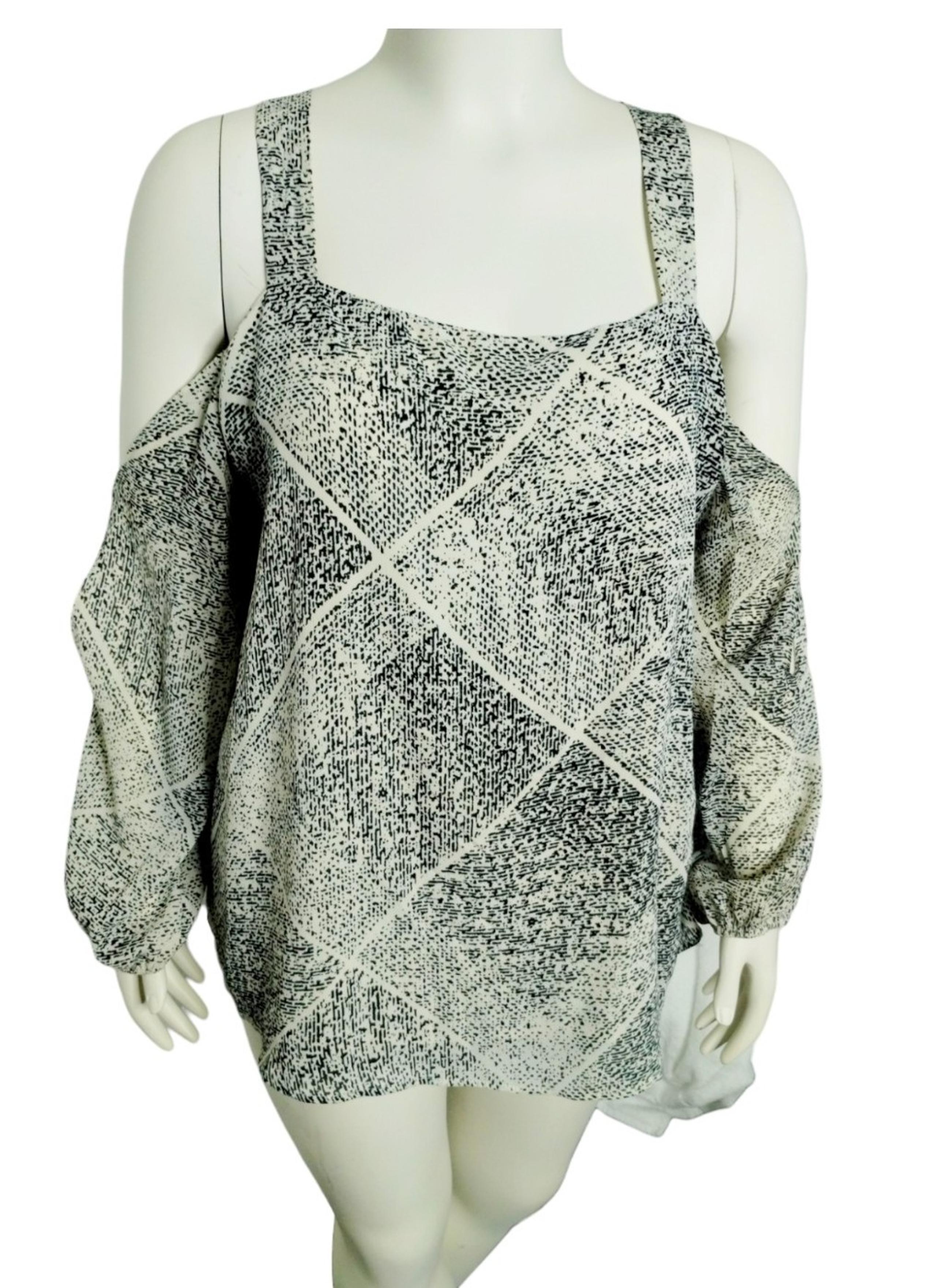 Juicy Couture Womens Black/Cream Cold Shoulder Long Sleeve Blouse Plus size XXL