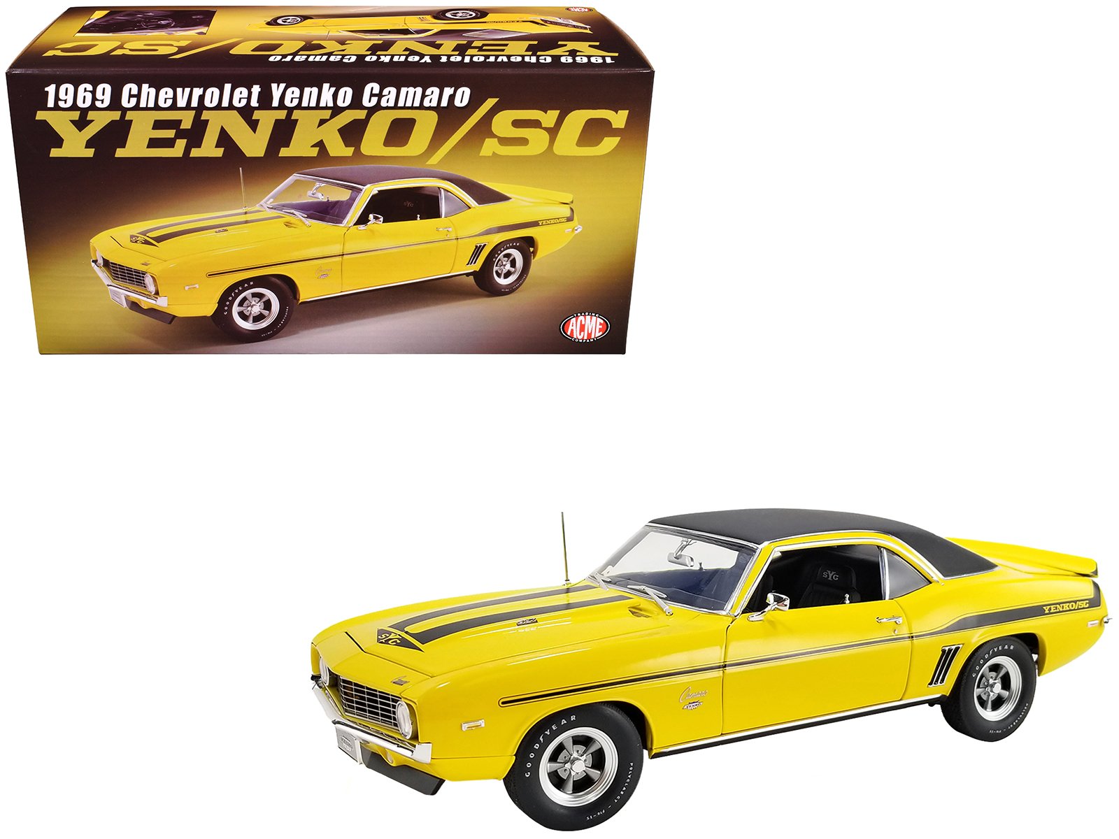 1969 Chevrolet Yenko Camaro Daytona Yellow with Black Stripes and Black Vinyl To