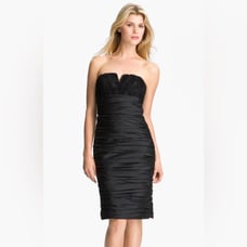 ML Monique Lhuillier Bridesmaids Ruched Strapless Taffeta Dress Sz 2 Black