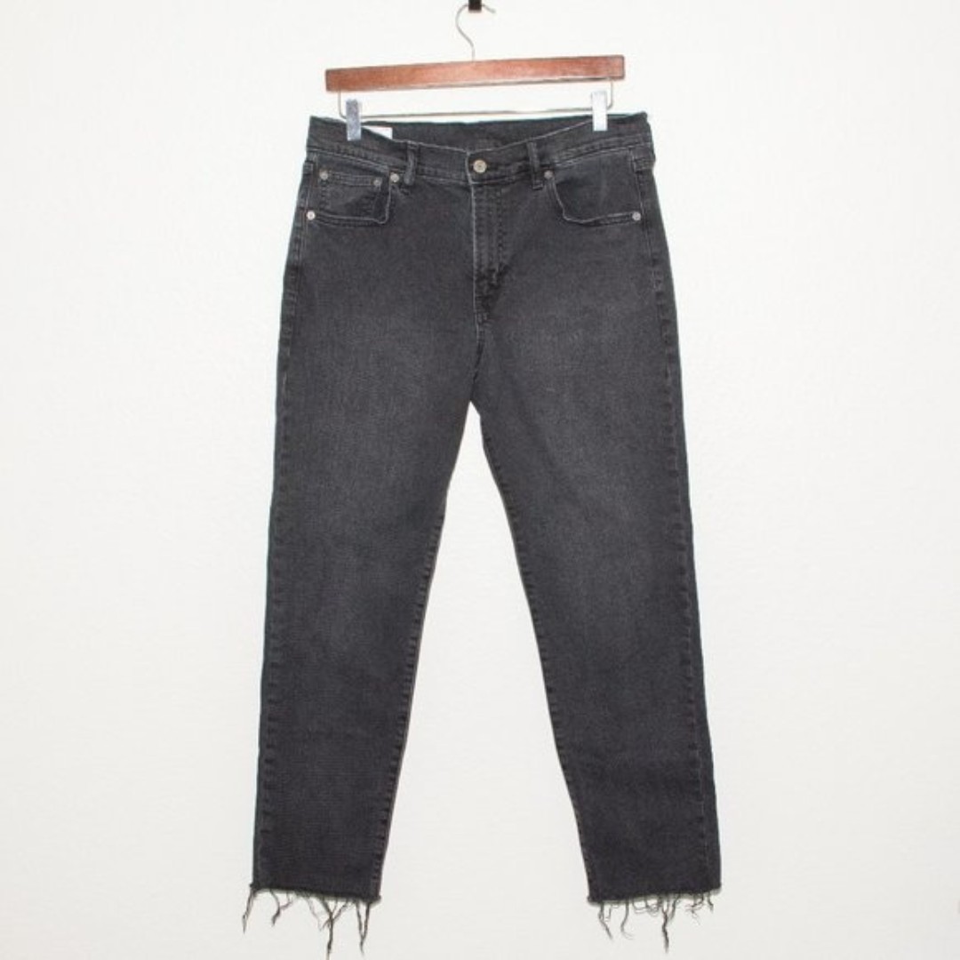 Gap Faded Black Girlfriend Mid Rise Frayed Hem Jeans Sz 30/10
