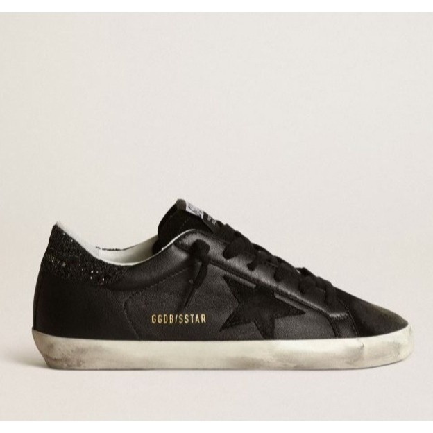 GOLDEN GOOSE Super-Star Women's Black Glittered Low Top Sneakers 37 7